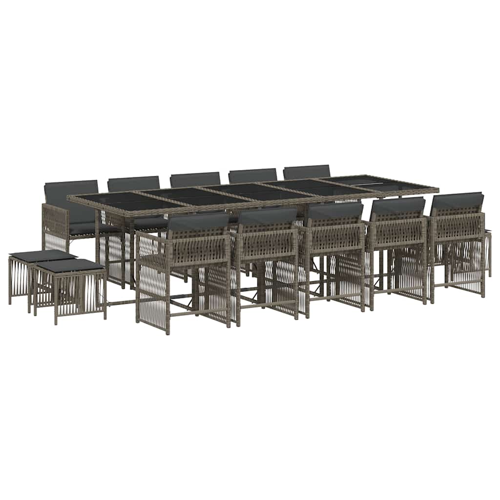 vidaXL 15 pcs conjunto jantar p/ jardim c/ almofadões vime PE cinzento