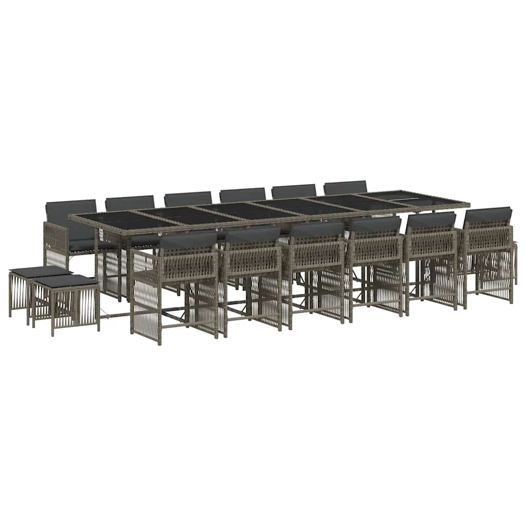 vidaXL 17 pcs conj. de jantar p/ jardim c/ almofadões vime PE cinzento