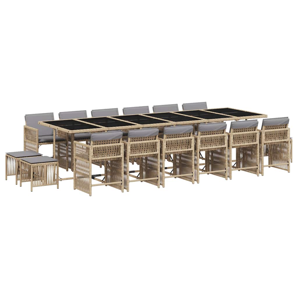 vidaXL 11 pcs conj. jantar jardim c/ almofadões vime PE bege misturado