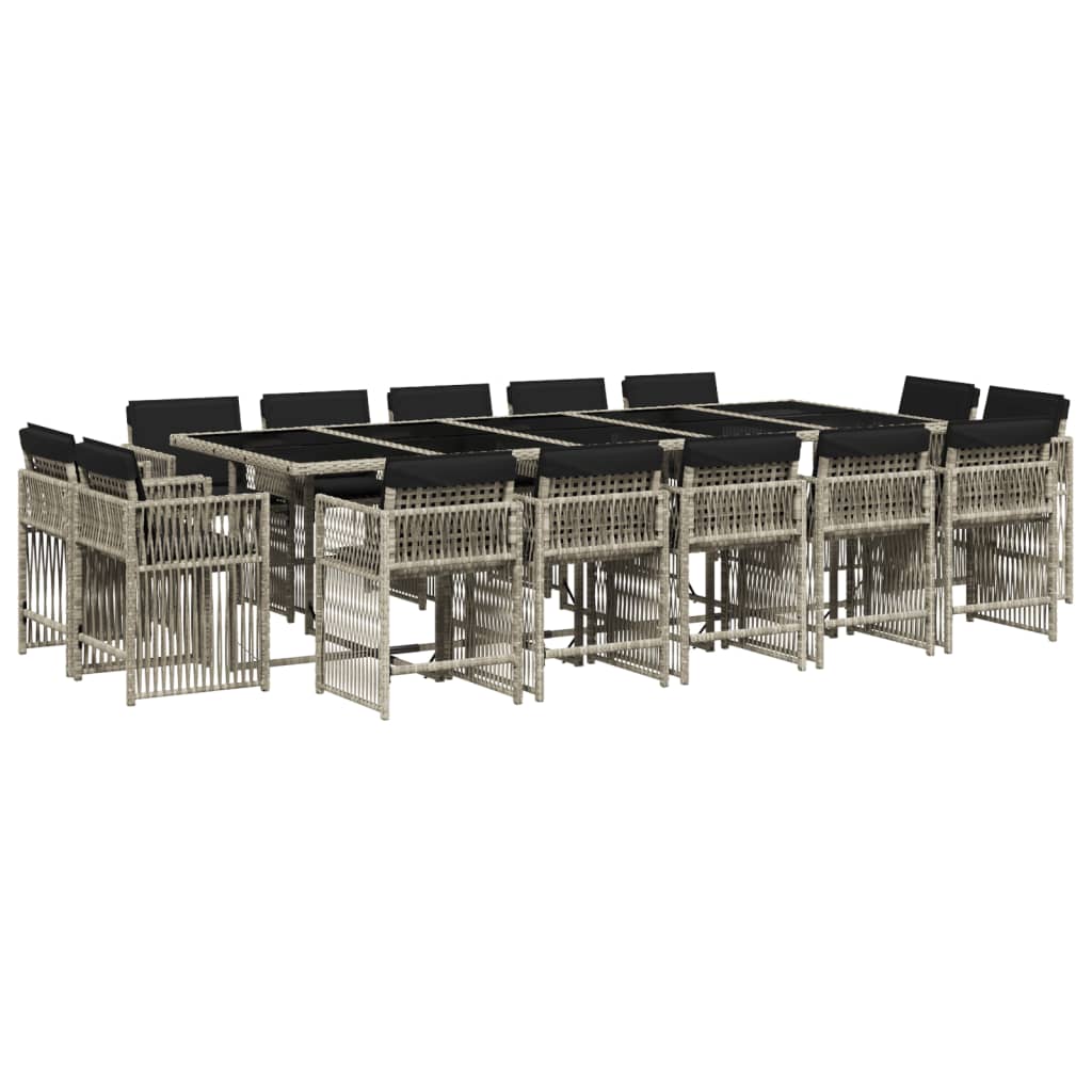 vidaXL 17 pcs conj. jantar jardim c/ almofadões vime PE cinzento-claro