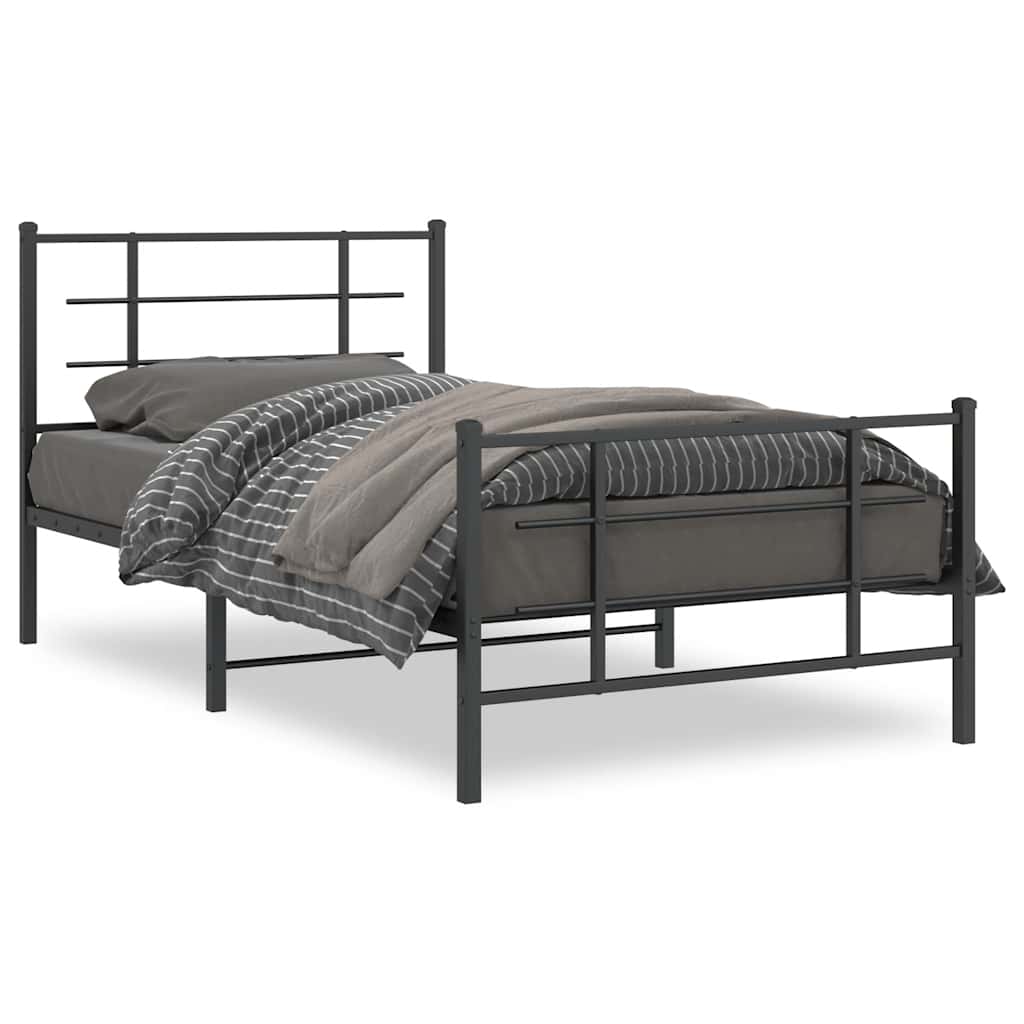 vidaXL Estrutura de cama com cabeceira e pés 100x200 cm metal preto