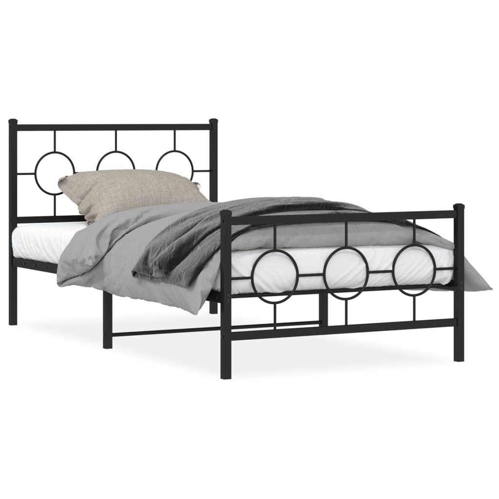 vidaXL Estrutura de cama com cabeceira e pés 100x190 cm metal preto