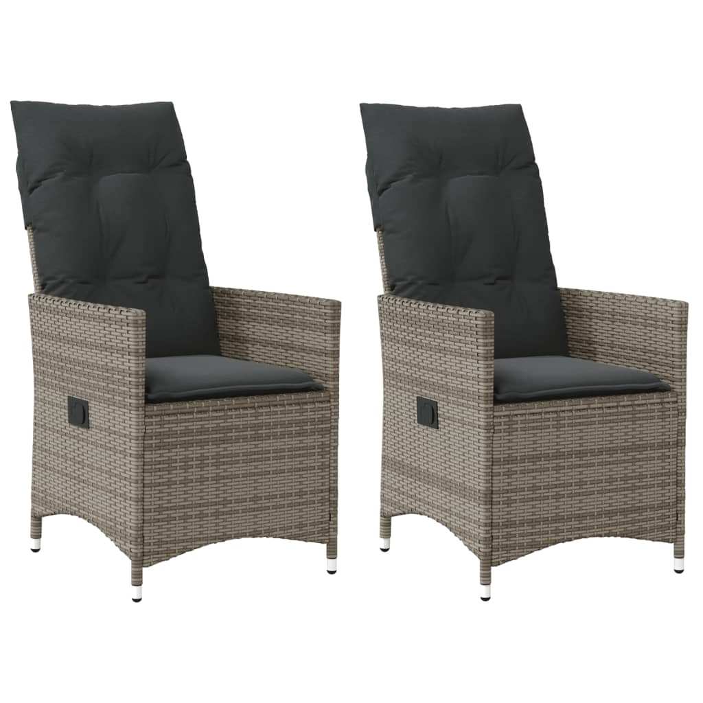 vidaXL Cadeiras jardim reclináveis 2 pcs c/ almofadões vime PE cinza