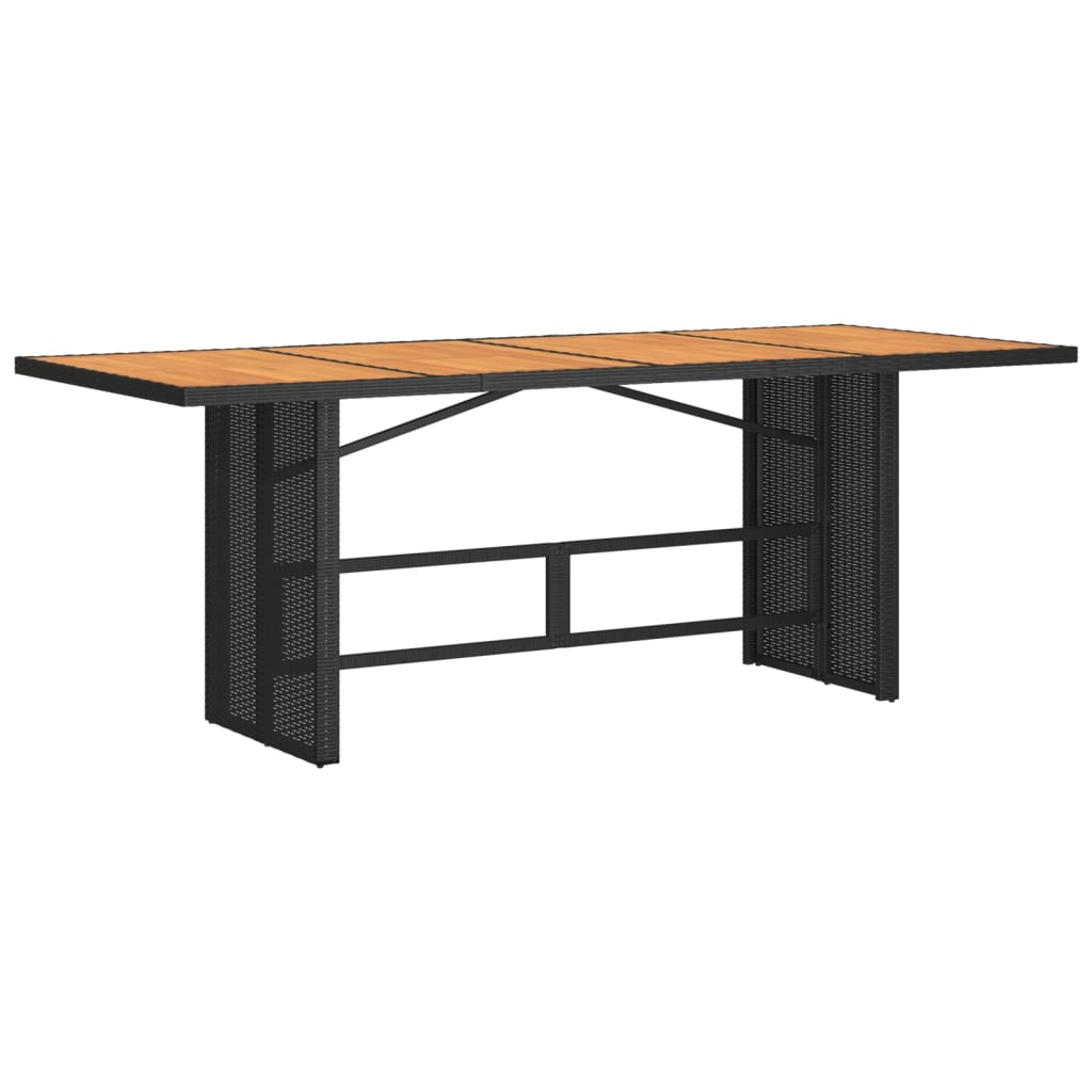 vidaXL Mesa de jardim com tampo em acácia 190x80x75 cm vime PE preto