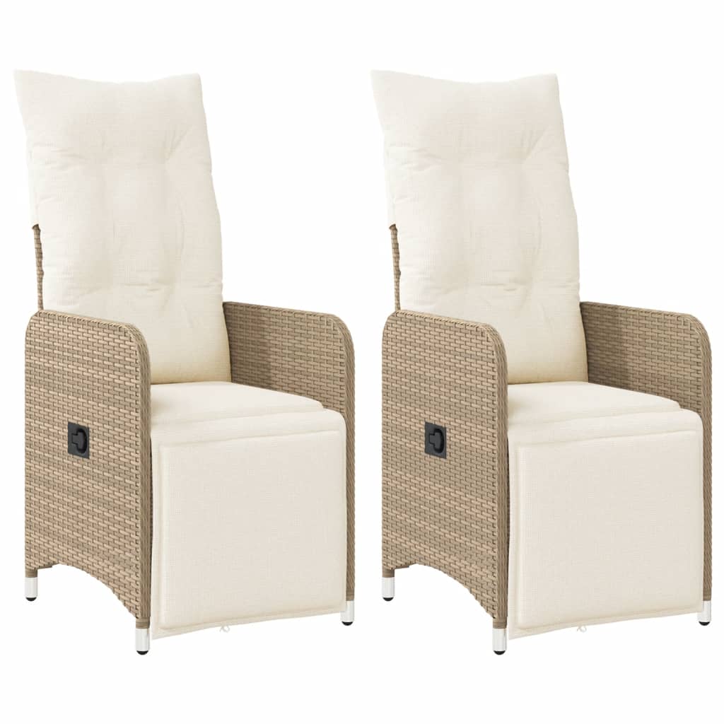 vidaXL Cadeiras de jardim reclináveis 2 pcs c/ almofadões vime PE bege