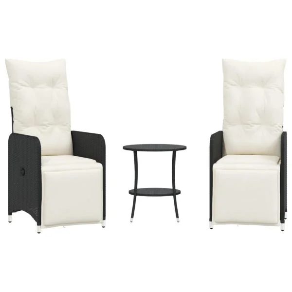 vidaXL Cadeiras Jardim Reclináveis 2 Peças com Mesa Vime Pe Preto - 383008124