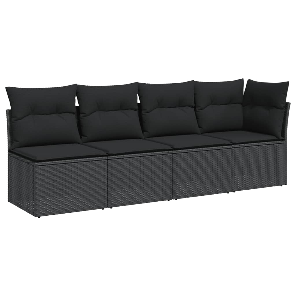 vidaXL Sofá de jardim com almofadas, 4 lugares, vime sintético preto