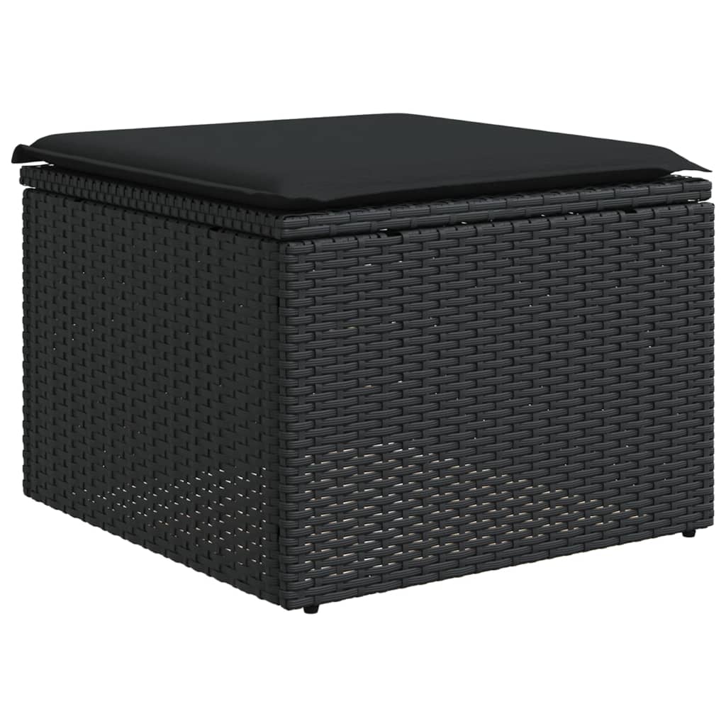 vidaXL Banco de jardim com almofada preto 55x55x37 cm vime sintético