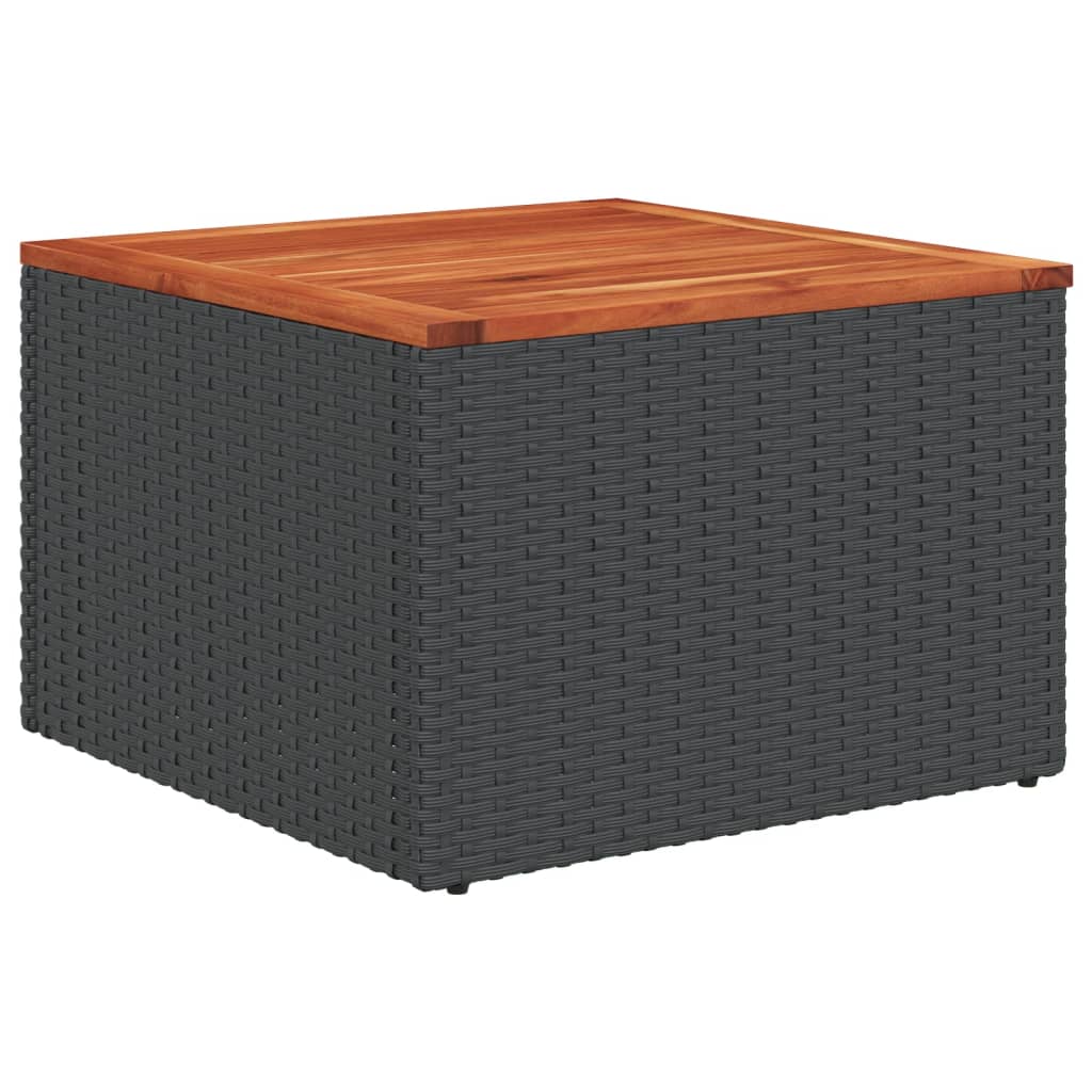 vidaXL Mesa de jardim preta 55x55x37 cm vime sintético e madeira de acácia