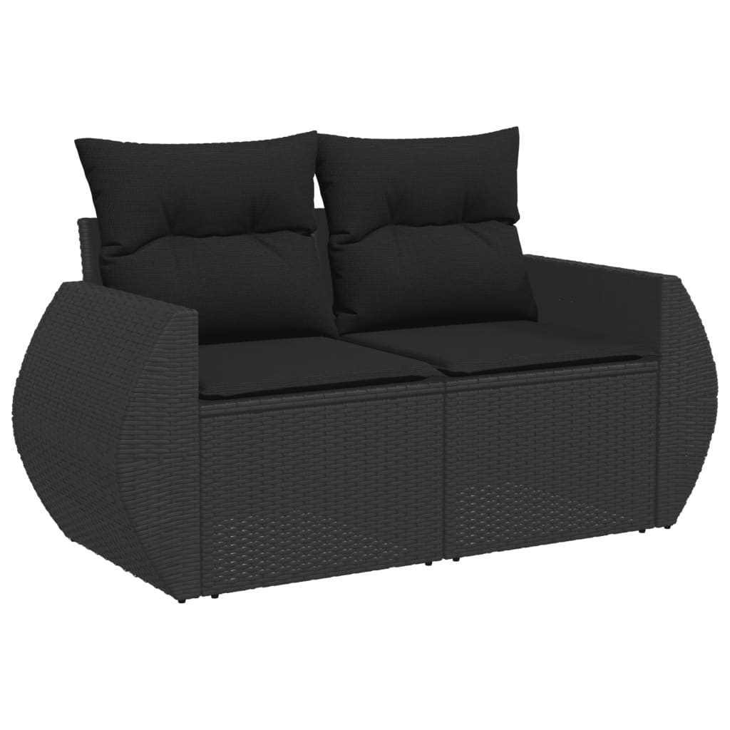 vidaXL Sofá de jardim com almofadas, 2 lugares, vime sintético preto