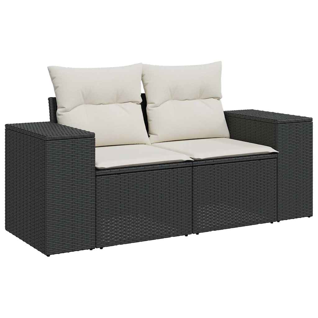 vidaXL Sofá de jardim com almofadas, 2 lugares, vime sintético preto