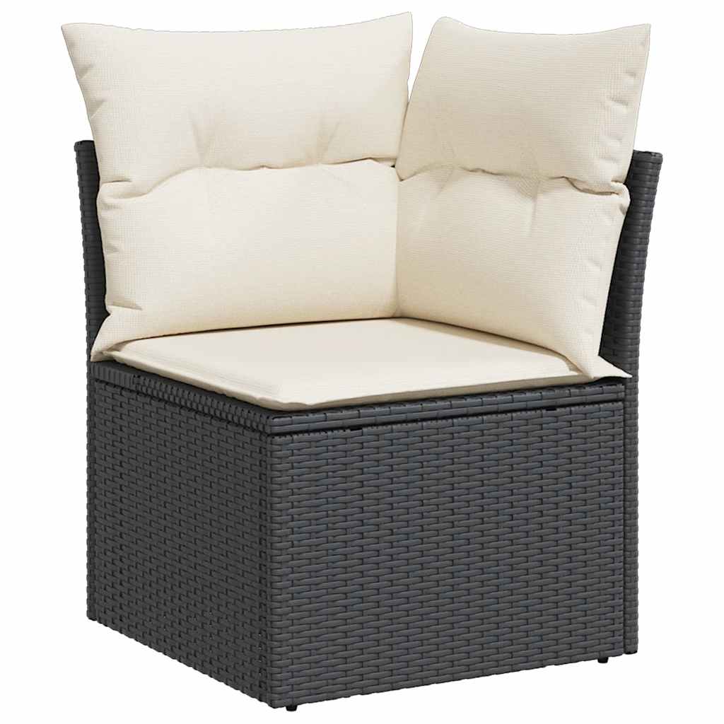 vidaXL Sofá de canto p/ jardim c/ almofadões vime PE preto