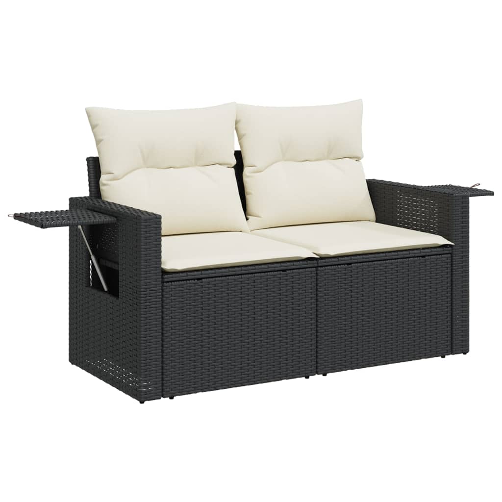 vidaXL Sofá de jardim com almofadões 2 lugares vime PE preto