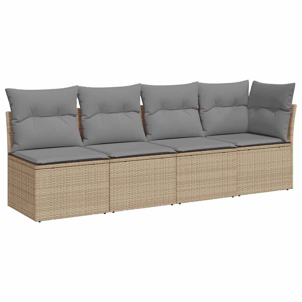 vidaXL Sofá de jardim de 4 lugares com almofadões vime PE bege