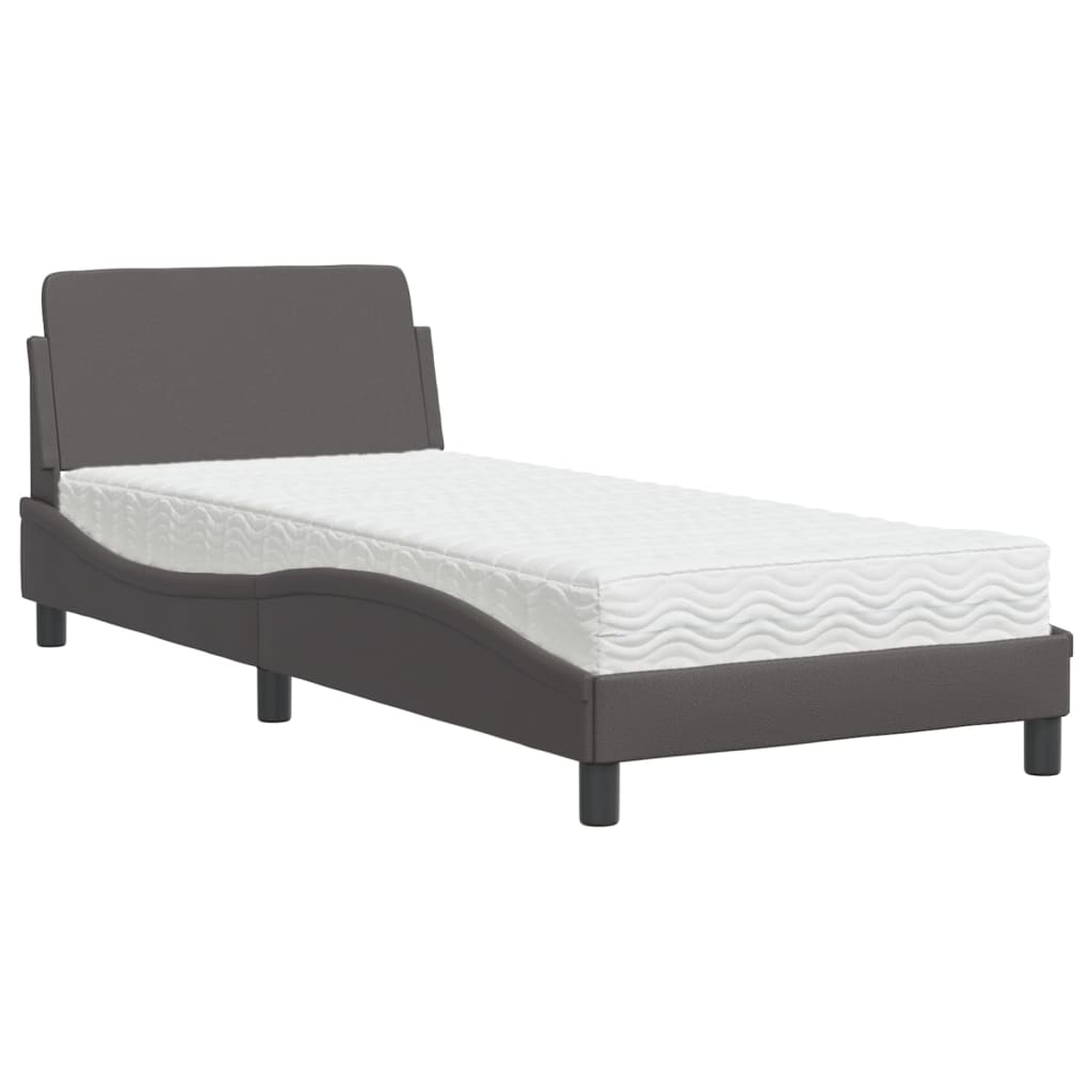 vidaXL Cama com colchão Dover 90x190 cm couro artificial cinzento