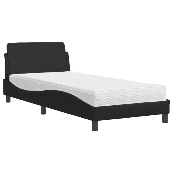 vidaXL Cama com Colchão 90x200 cm Couro Artificial Preto - 1813276487
