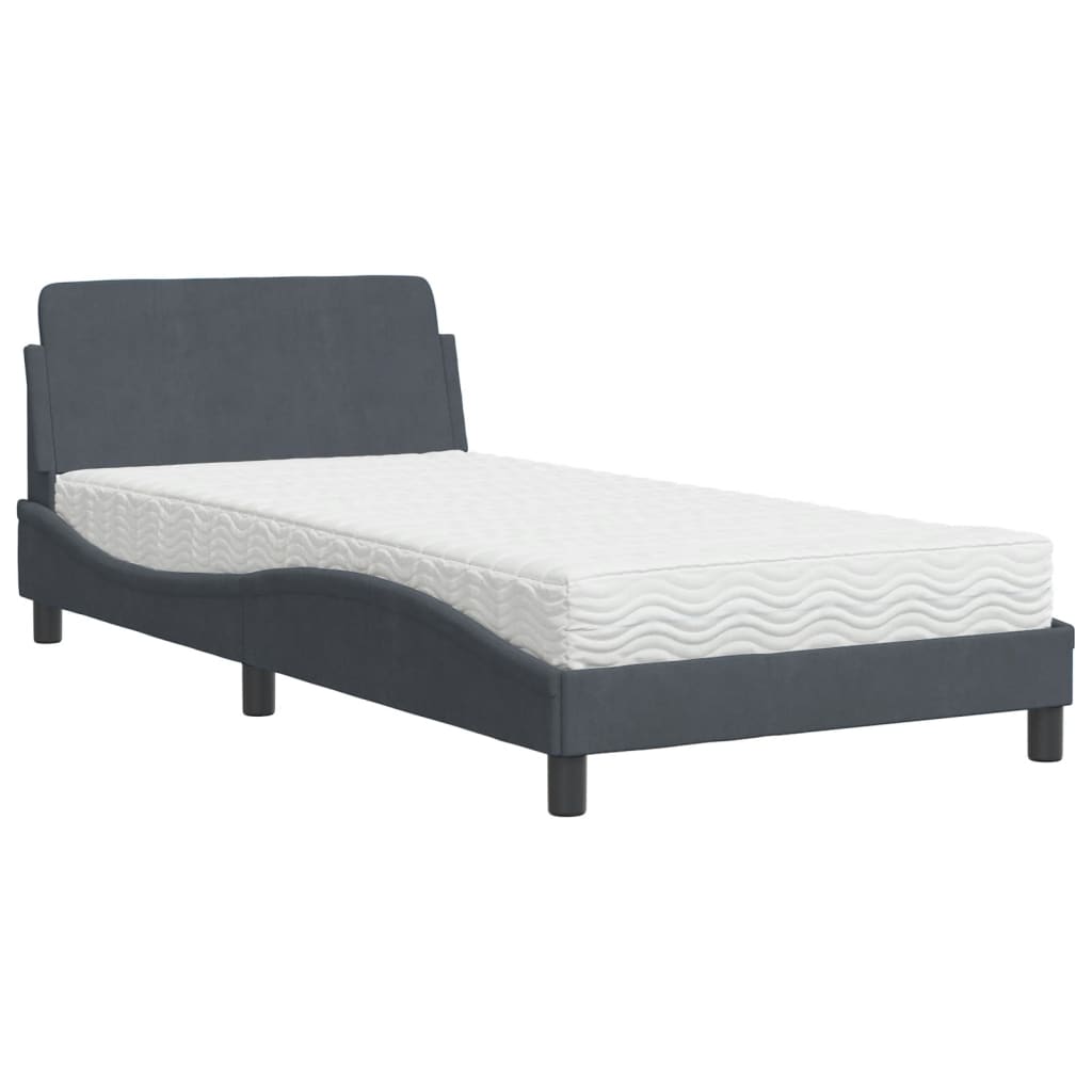 vidaXL Cama com colchão Dover 100x200 cm veludo cinzento-escuro