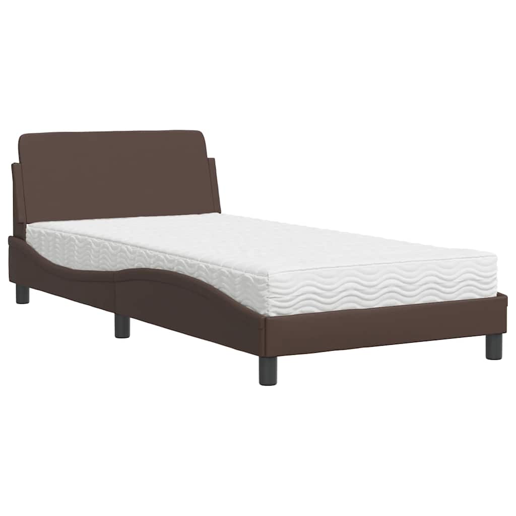 vidaXL Cama com colchão Dover 100x200 cm couro artificial castanho