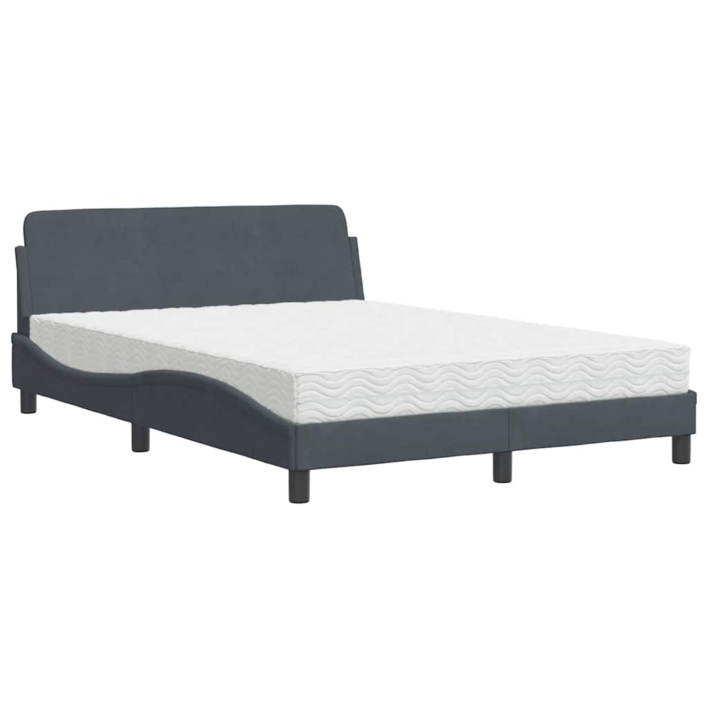 vidaXL Cama com colchão Dover 120x200 cm veludo cinzento-escuro