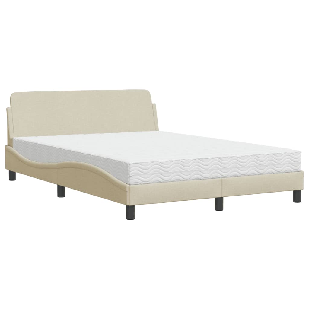 vidaXL Cama com colchão Dover 140x200 cm tecido cor creme