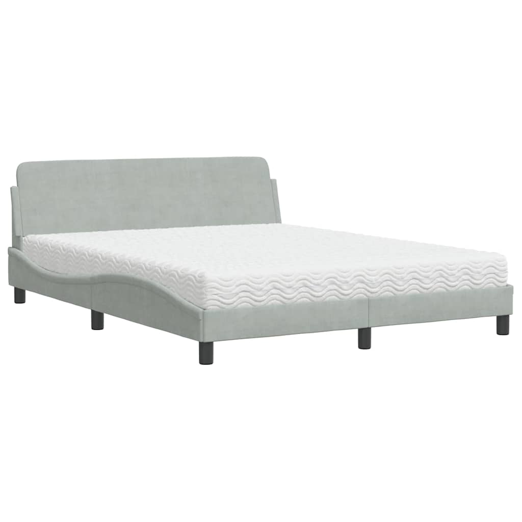 vidaXL Cama com colchão Dover 160x200 cm veludo cinzento-claro