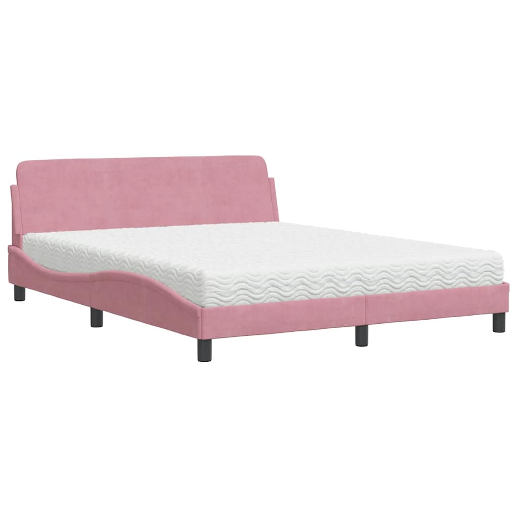 vidaXL Cama com colchão Dover 160x200 cm veludo rosa