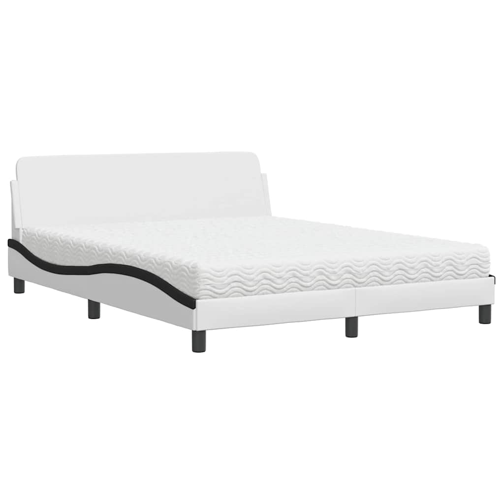 vidaXL Cama com colchão Dover 160x200 cm couro artificial preto e branco