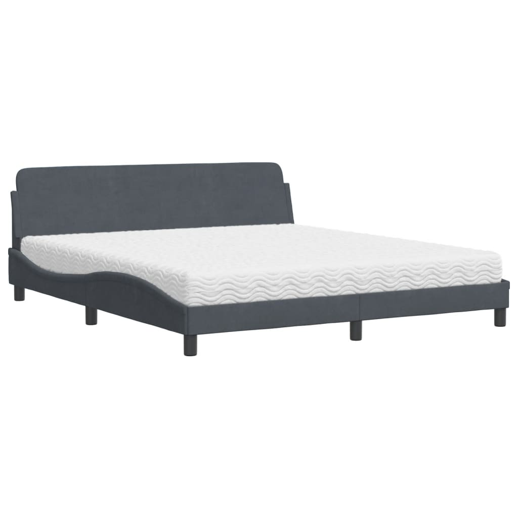 vidaXL Cama com colchão Dover 180x200 cm veludo cinzento-escuro