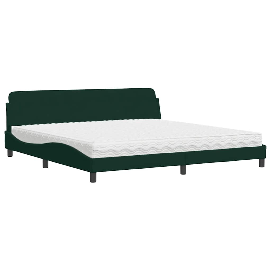 vidaXL Cama com colchão Dover 200x200 cm veludo verde-escuro