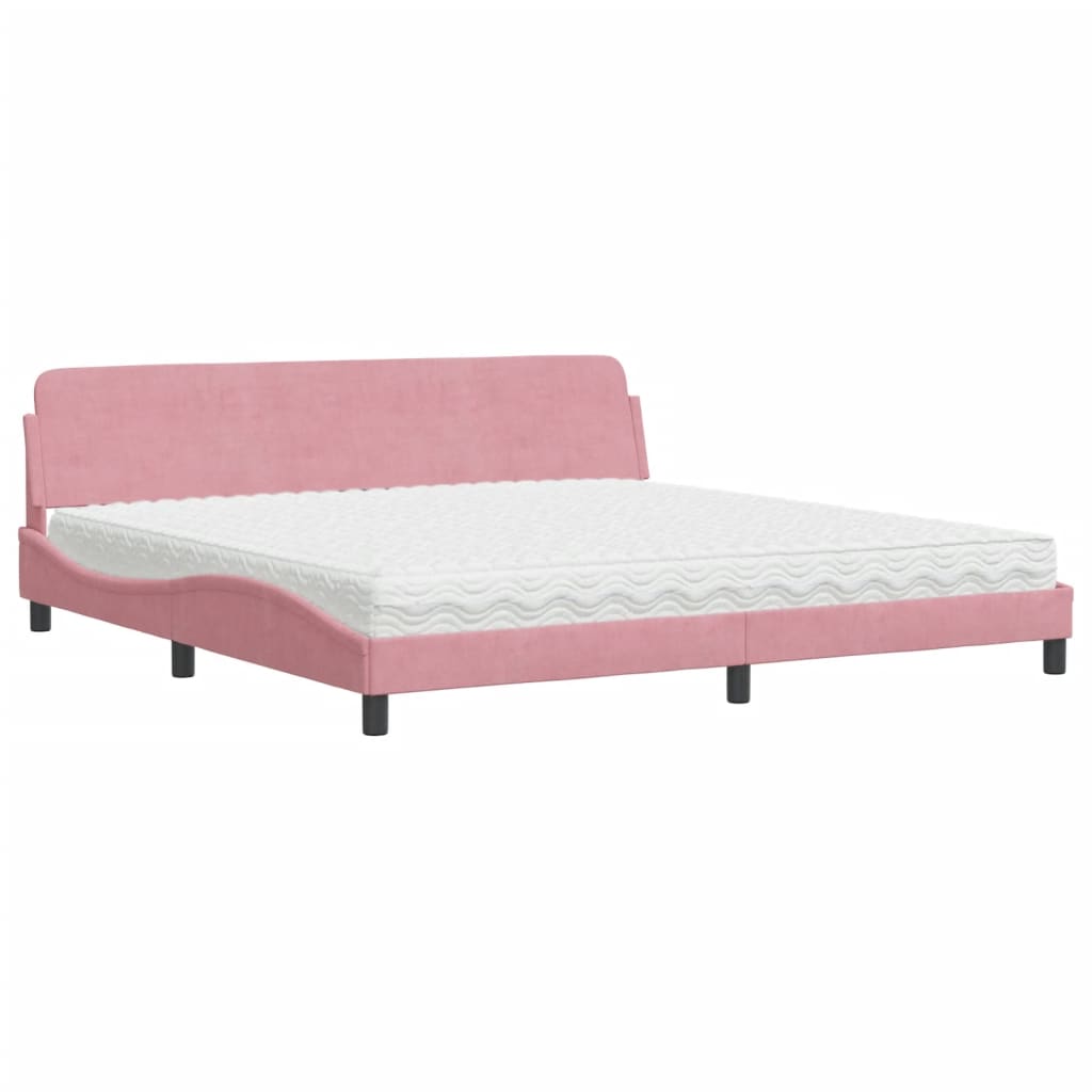 vidaXL Cama com colchão Dover 200x200 cm veludo rosa