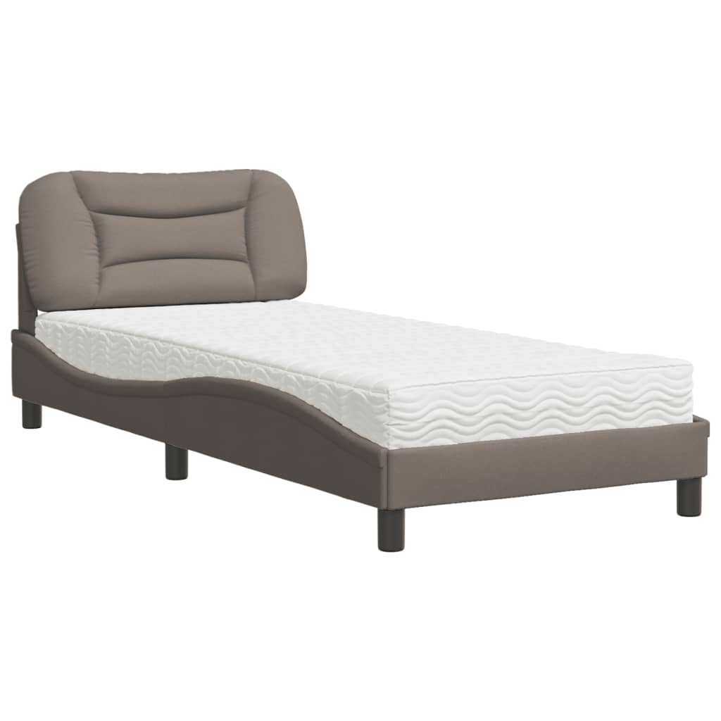 vidaXL Cama com colchão Hvar 80x200 cm tecido castanho-acinzentado