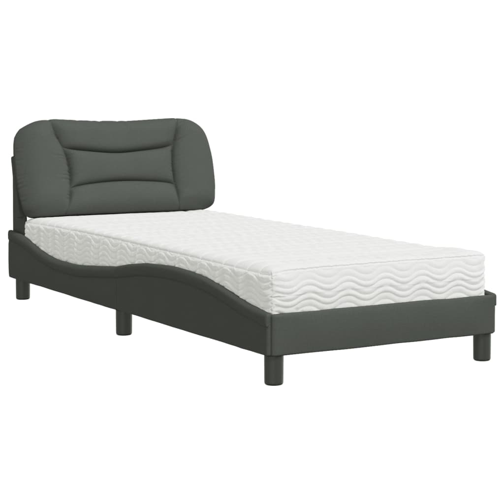 vidaXL Cama com colchão Hvar 90x190 cm tecido cinzento-escuro