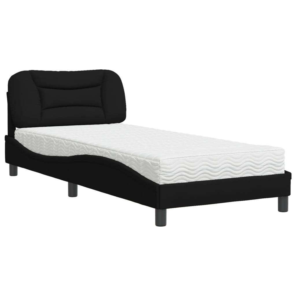 vidaXL Cama com colchão Hvar 90x200 cm tecido preto
