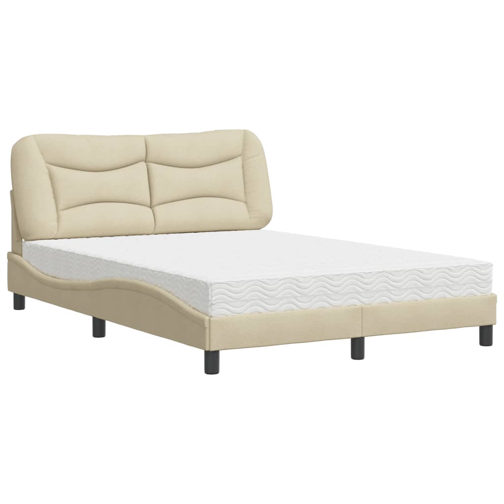 vidaXL Cama com colchão Hvar 140x200 cm tecido cor creme