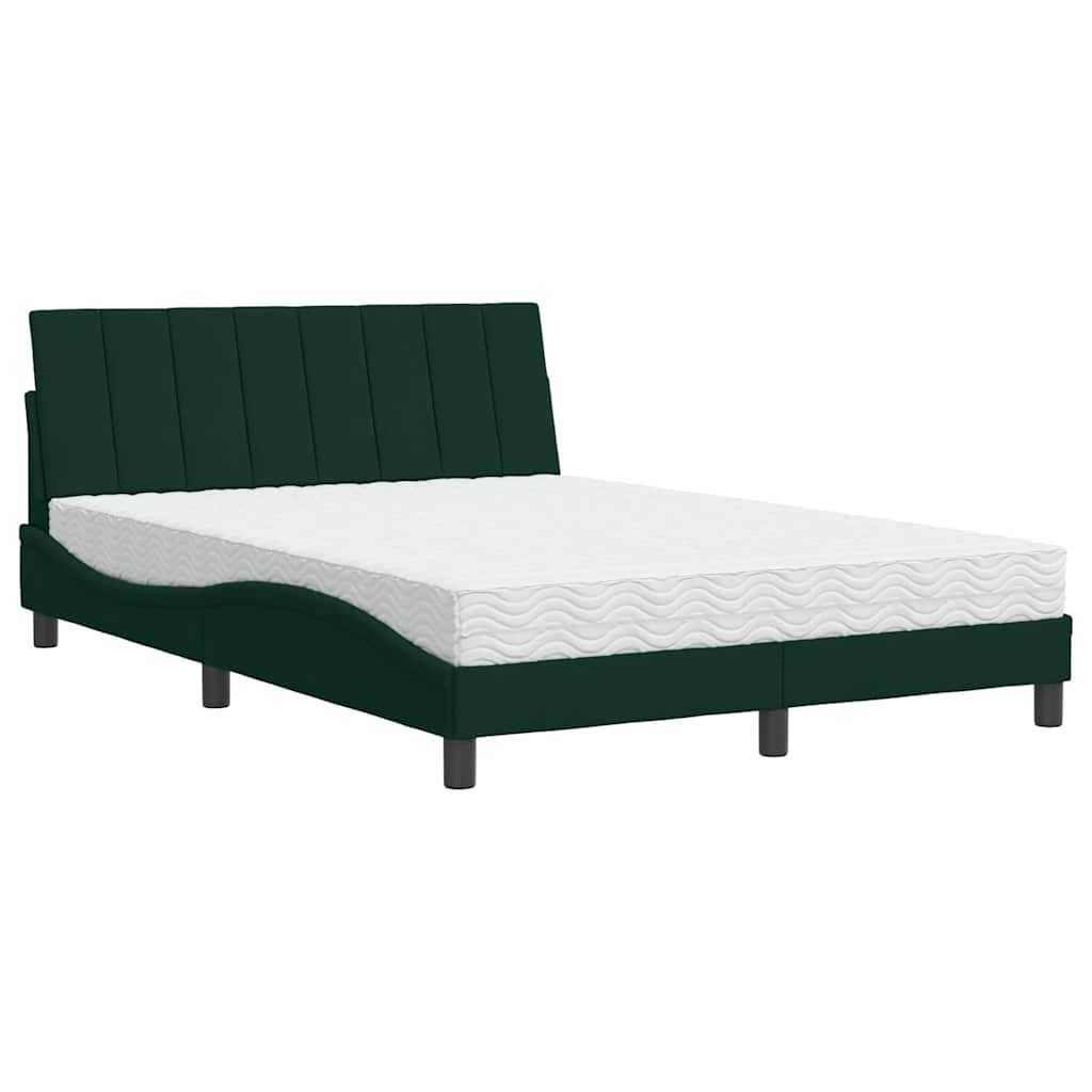 vidaXL Cama com colchão Hanko 140x200 cm veludo verde-escuro