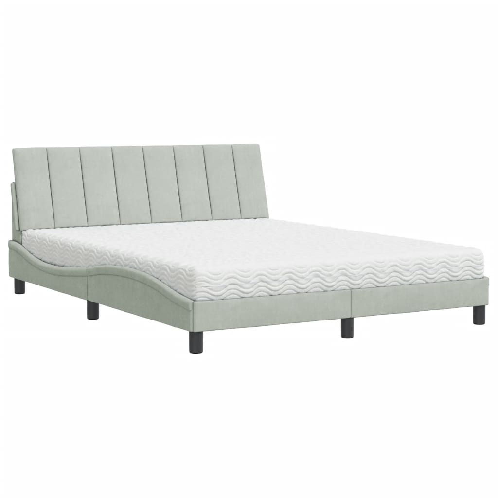 vidaXL Cama com colchão Hanko 160x200 cm veludo cinzento-claro