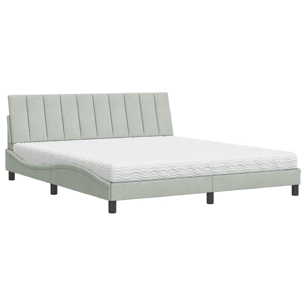 vidaXL Cama com colchão Hanko 180x200 cm veludo cinzento-claro