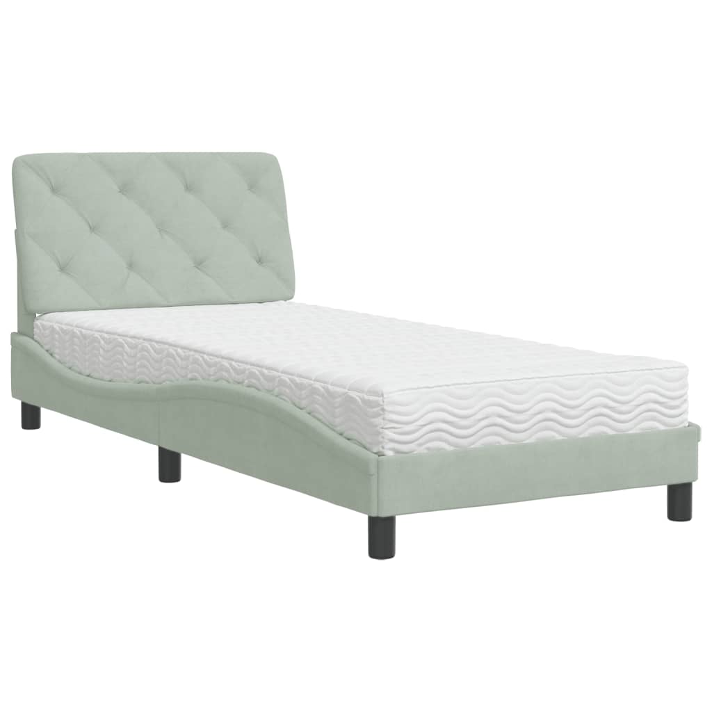 vidaXL Cama com colchão 80x200 cm veludo cinzento-claro