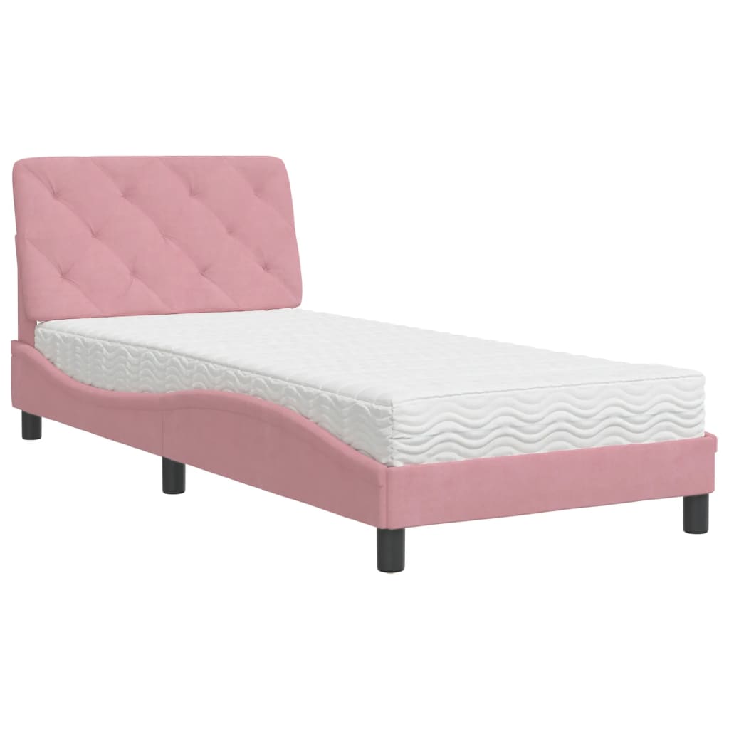 vidaXL Cama com colchão 90x200 cm veludo rosa