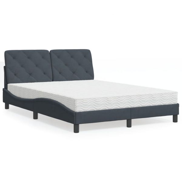 vidaXL Cama com Colchão 140x190 cm Veludo Cinzento-escuro - 1005110835