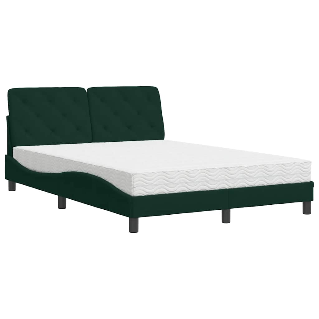 vidaXL Cama com colchão 140x190 cm veludo verde-escuro