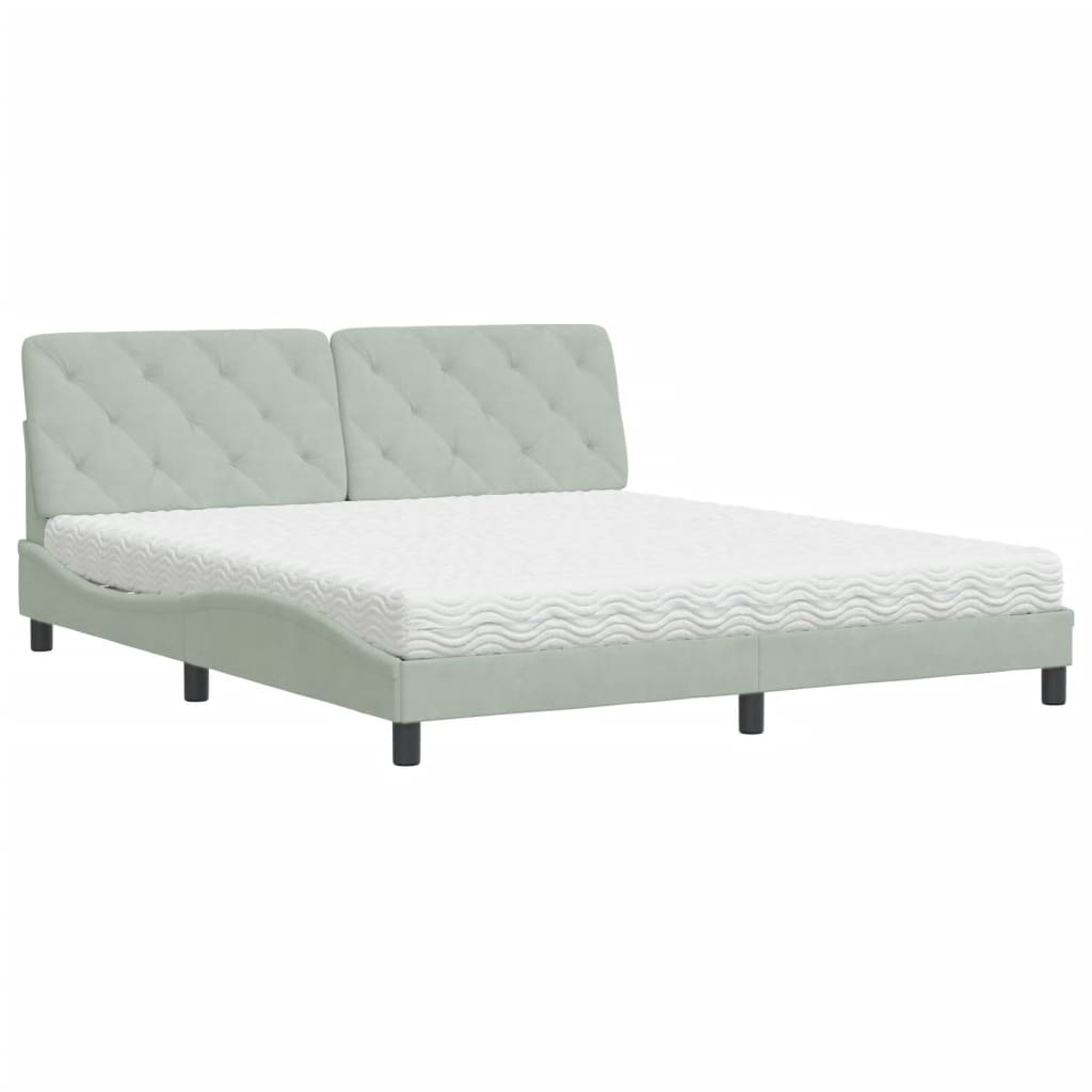 vidaXL Cama com colchão 180x200 cm veludo cinzento-claro