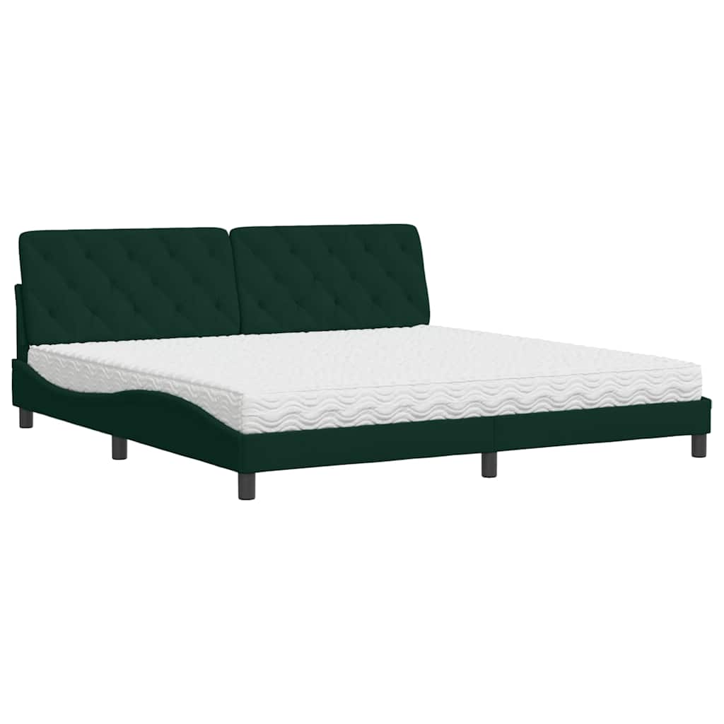 vidaXL Cama com colchão 200x200 cm veludo verde-escuro
