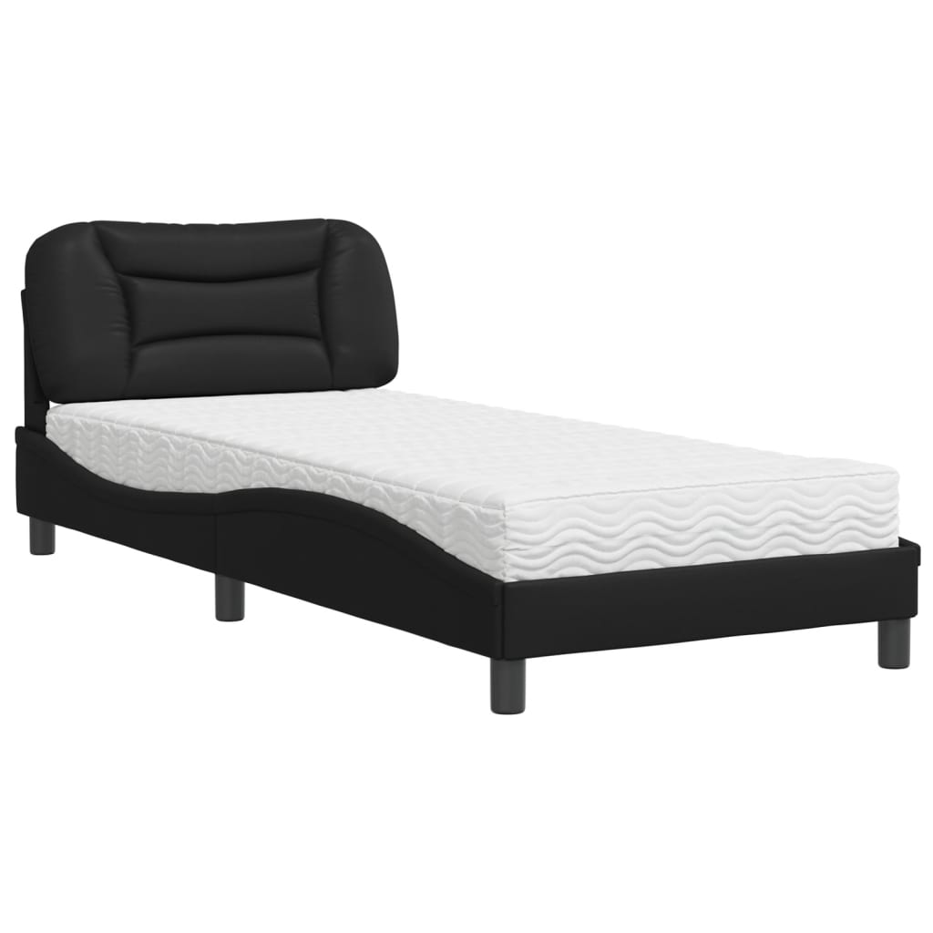vidaXL Cama com colchão Hvar 90x200 cm couro artificial preto