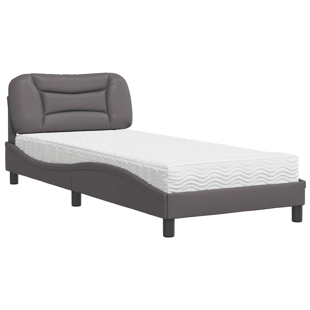 vidaXL Cama com colchão Hvar 90x200 cm couro artificial cinzento
