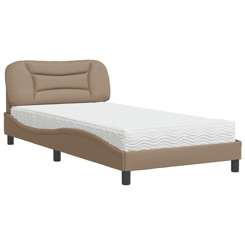 vidaXL Cama com colchão Hvar 100x200 cm couro artificial cappuccino