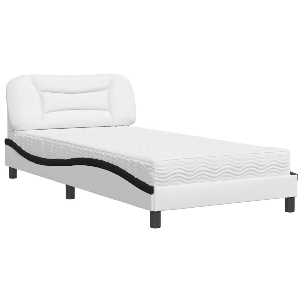 vidaXL Cama com colchão Hvar 100x200 cm couro artificial branco e preto
