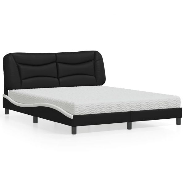 vidaXL Cama com Colchão 160x200 cm Couro Artificial Preto e Branco - 471531277