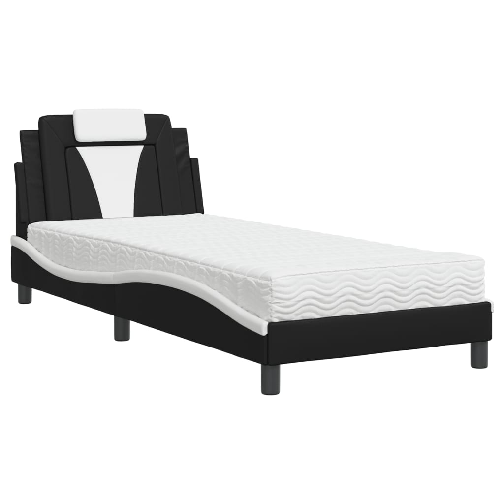 vidaXL Cama Viana com colchão 80x200 cm couro artificial preto e branco
