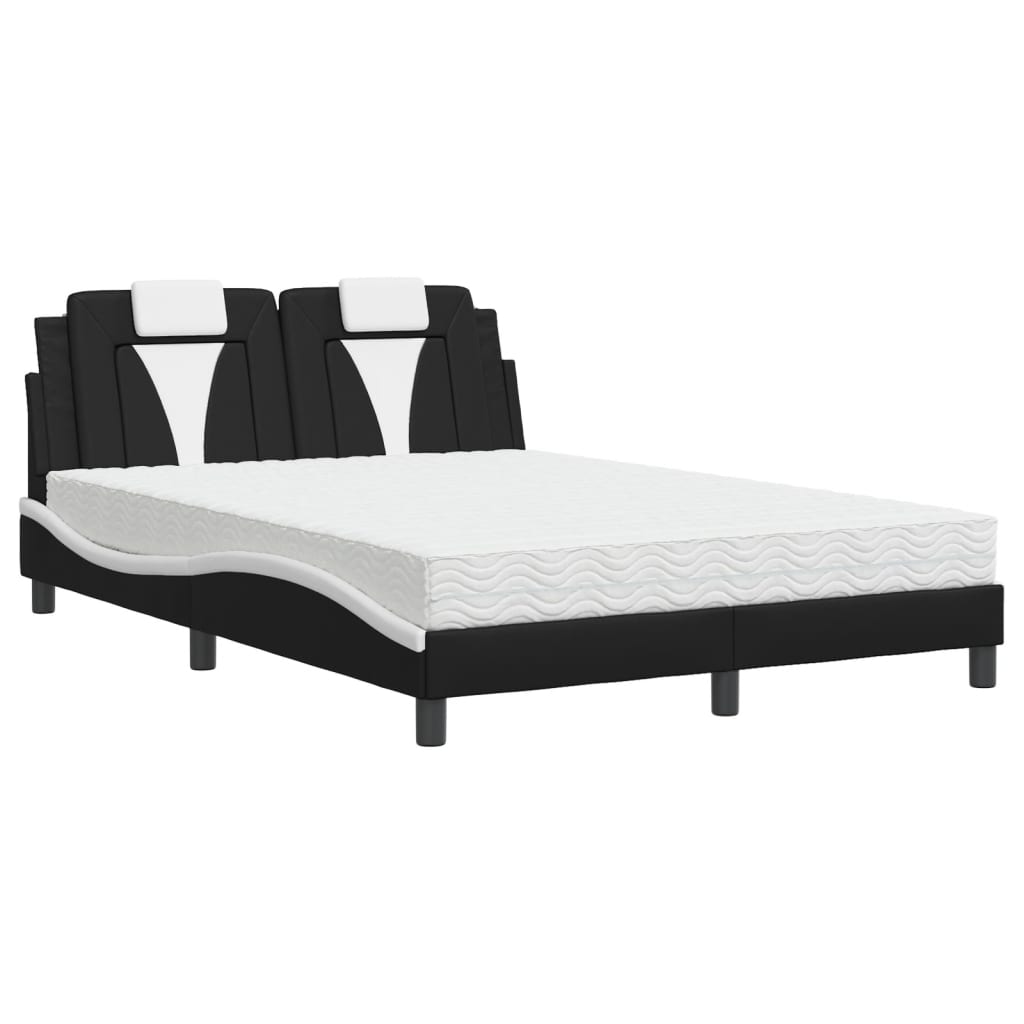 vidaXL Cama Viana com colchão 140x200 cm couro artificial preto e branco